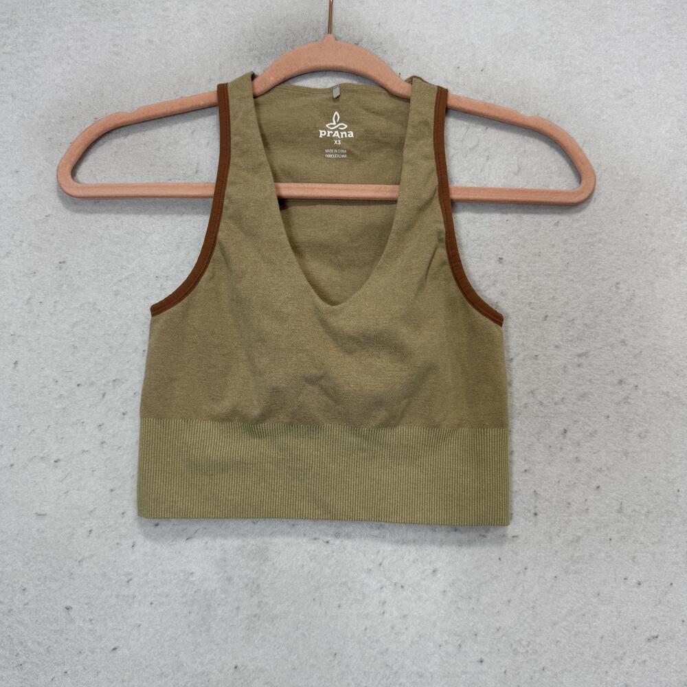 PrAna Sports Bra Womens XS Beige V Neck Wide Strap Organic Cotton Yoga Top